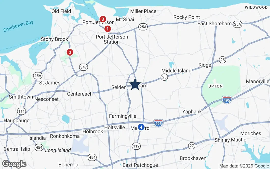 Area map of All American Assisted Living with the nearest hospitals and LIRR stations