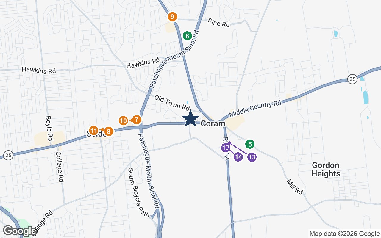 Close-up map of All American Assisted Living with nearby parks, shops, pharmacies and places of worship