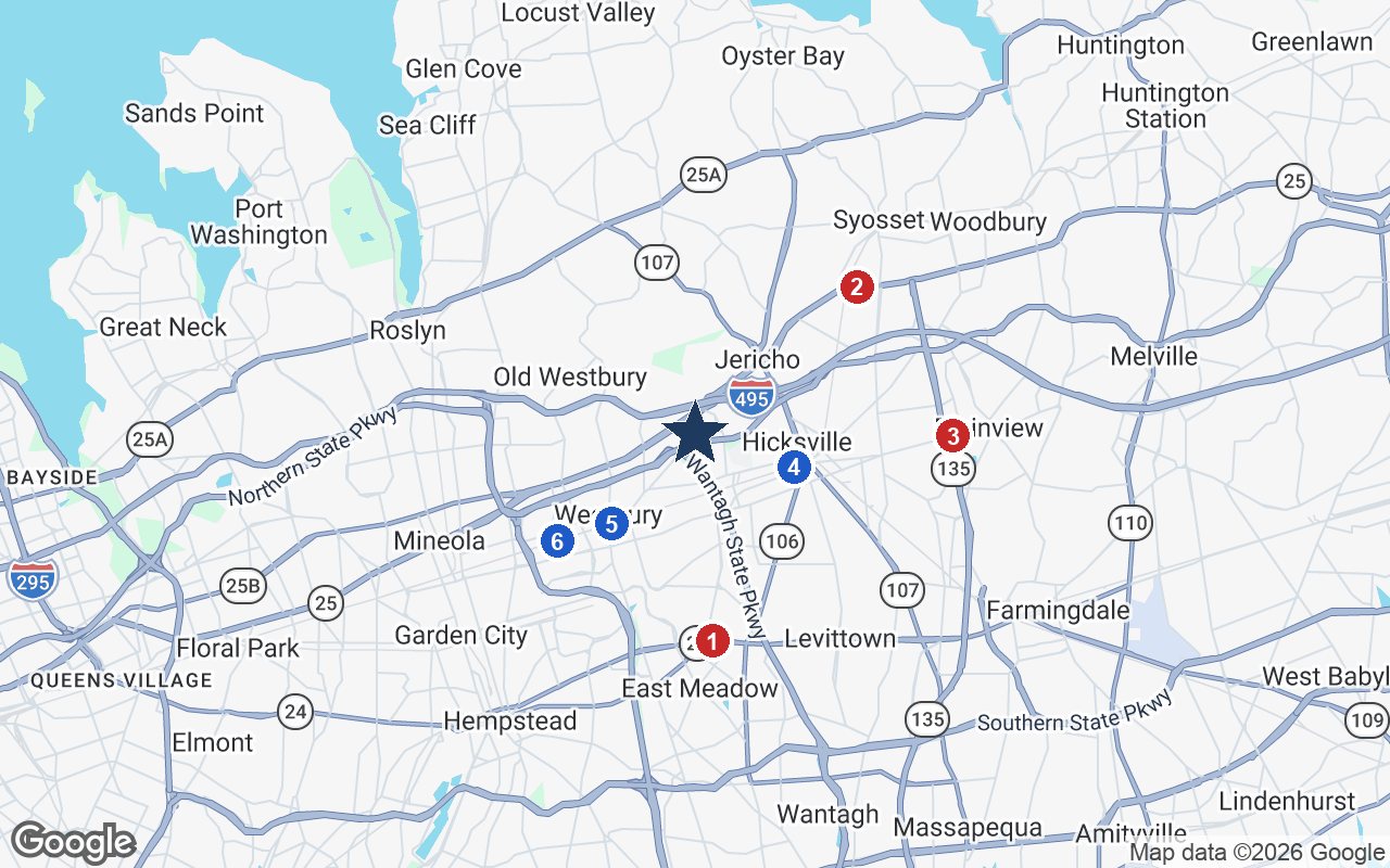 Area map of Amber Court Assisted Living - The Alcove with the nearest hospitals and LIRR stations