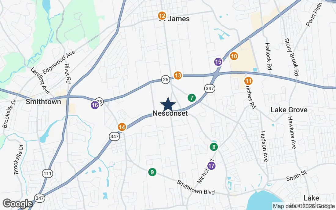 Close-up map of Amber Court of Smithtown, ALP with nearby parks, shops, pharmacies and places of worship