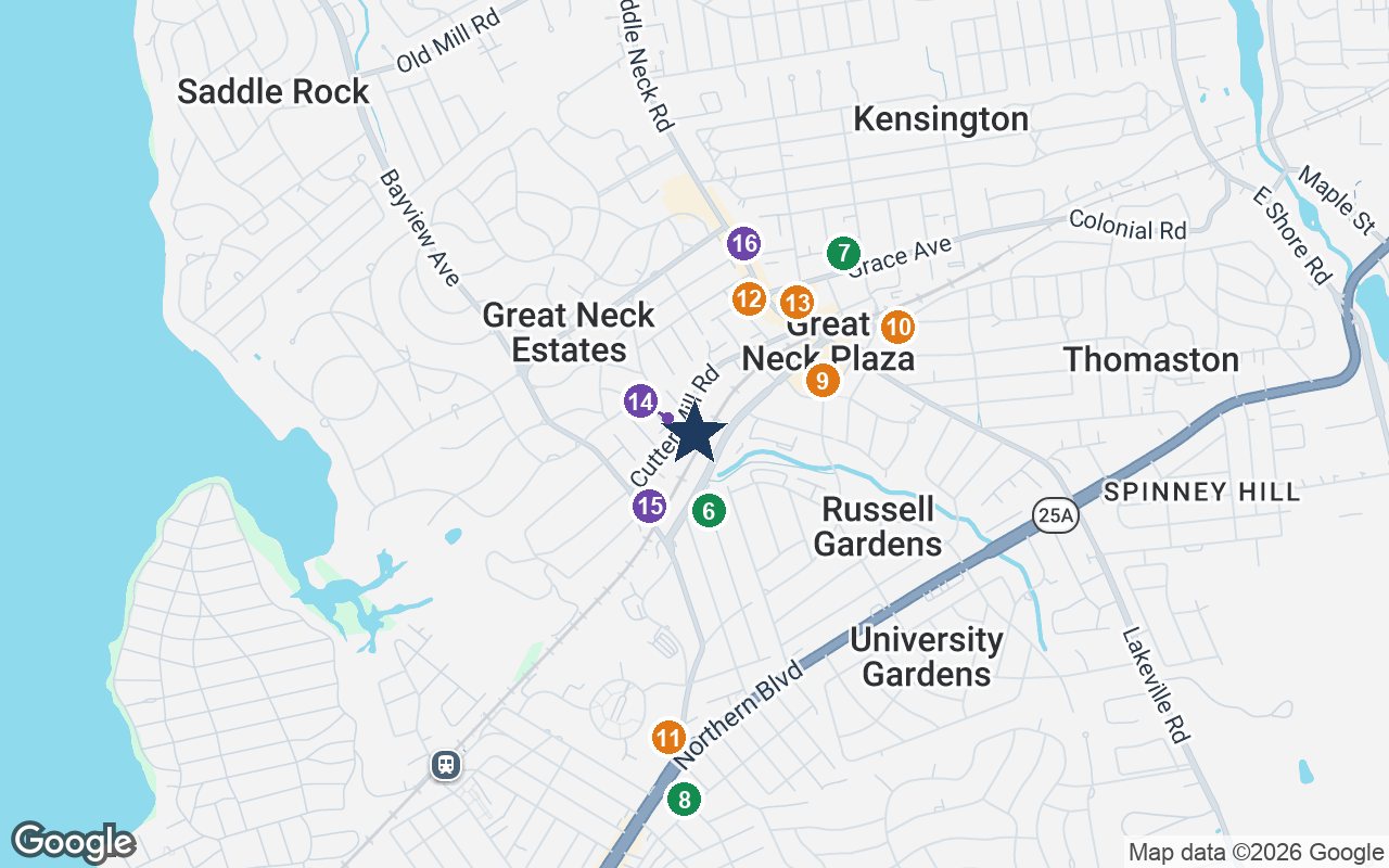 Close-up map of Atria Cutter Mill with nearby parks, shops, pharmacies and places of worship