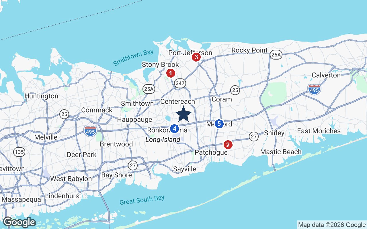 Area map of Atria Hertlin Place with the nearest hospitals and LIRR stations