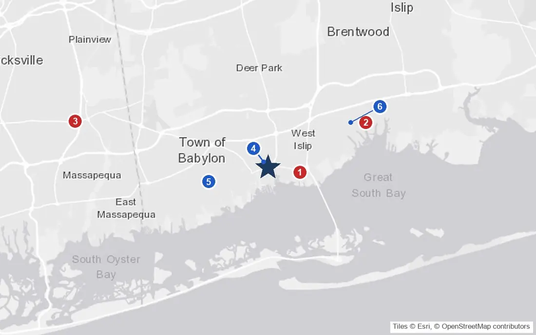 Area map of Bayview Rest Home with the nearest hospitals and LIRR stations