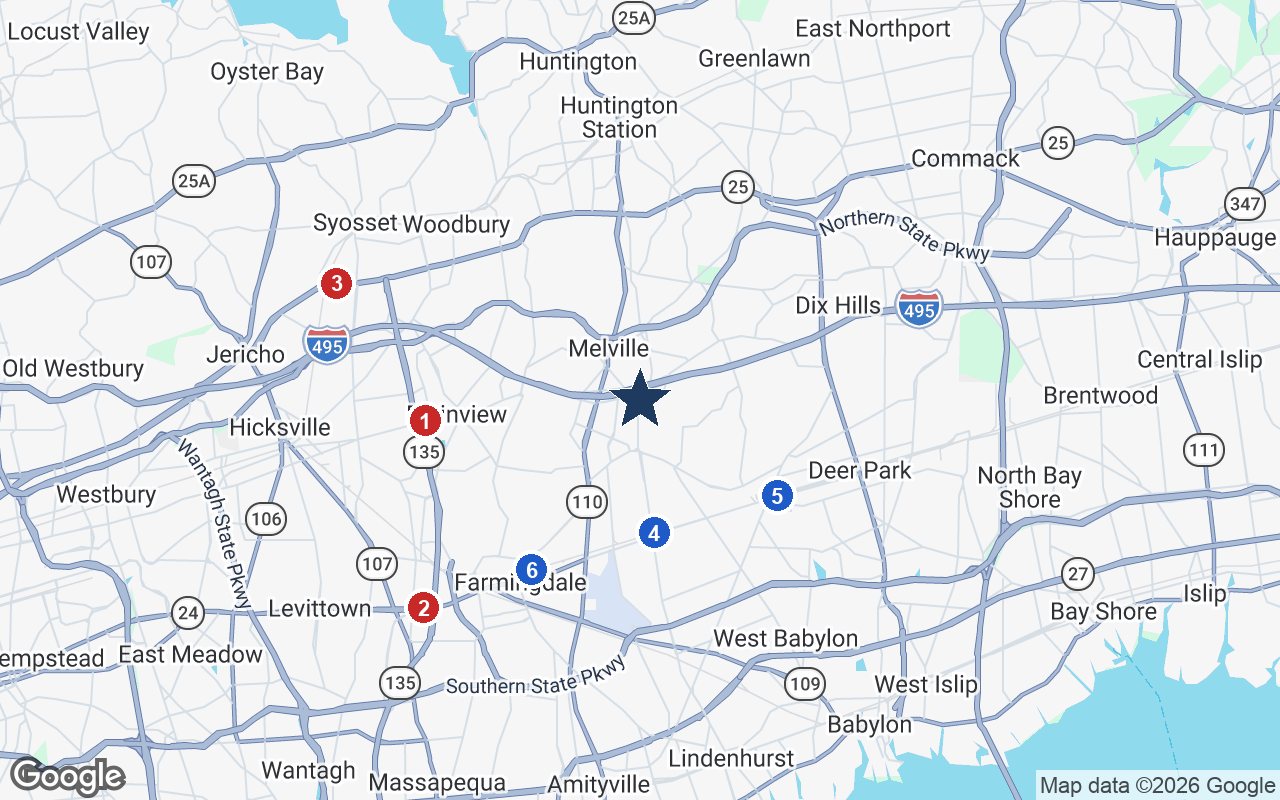 Area map of Brandywine Independent Living with the nearest hospitals and LIRR stations