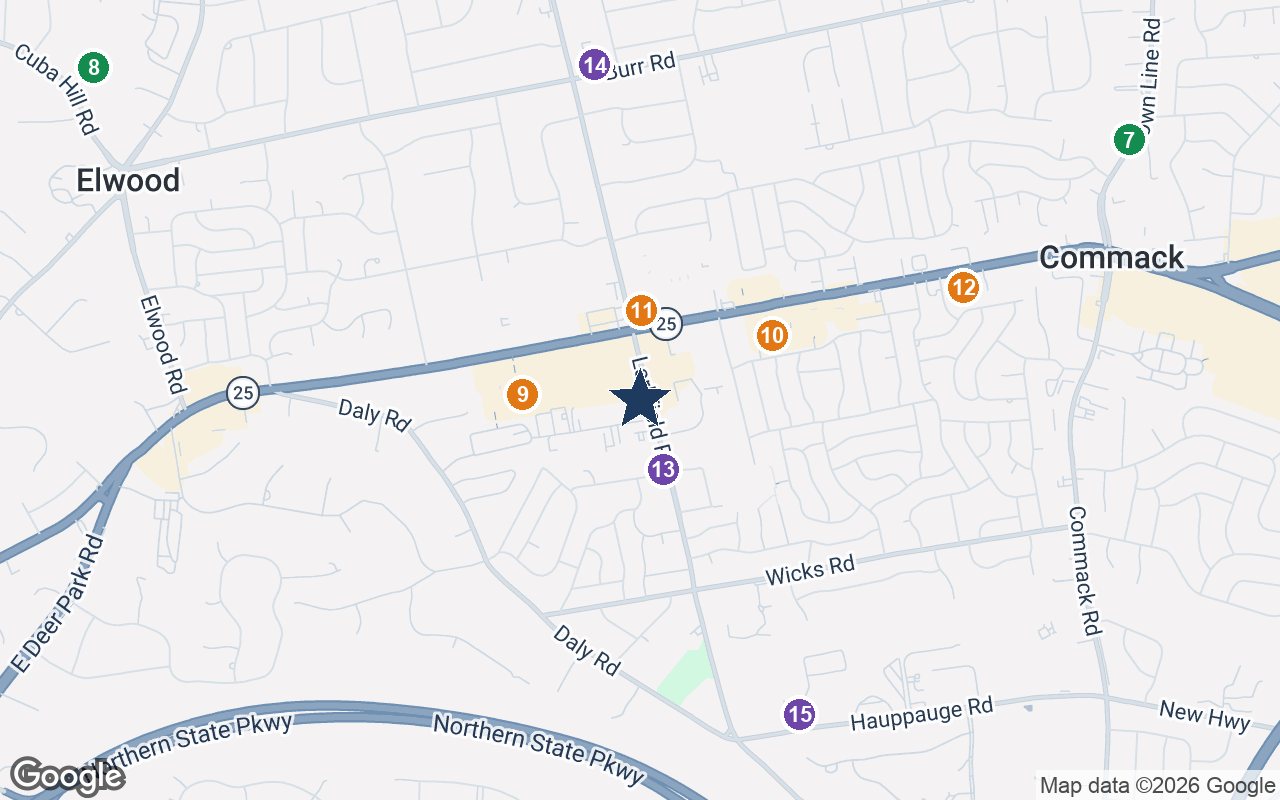 Close-up map of Bristal East Northport with nearby parks, shops, pharmacies and places of worship