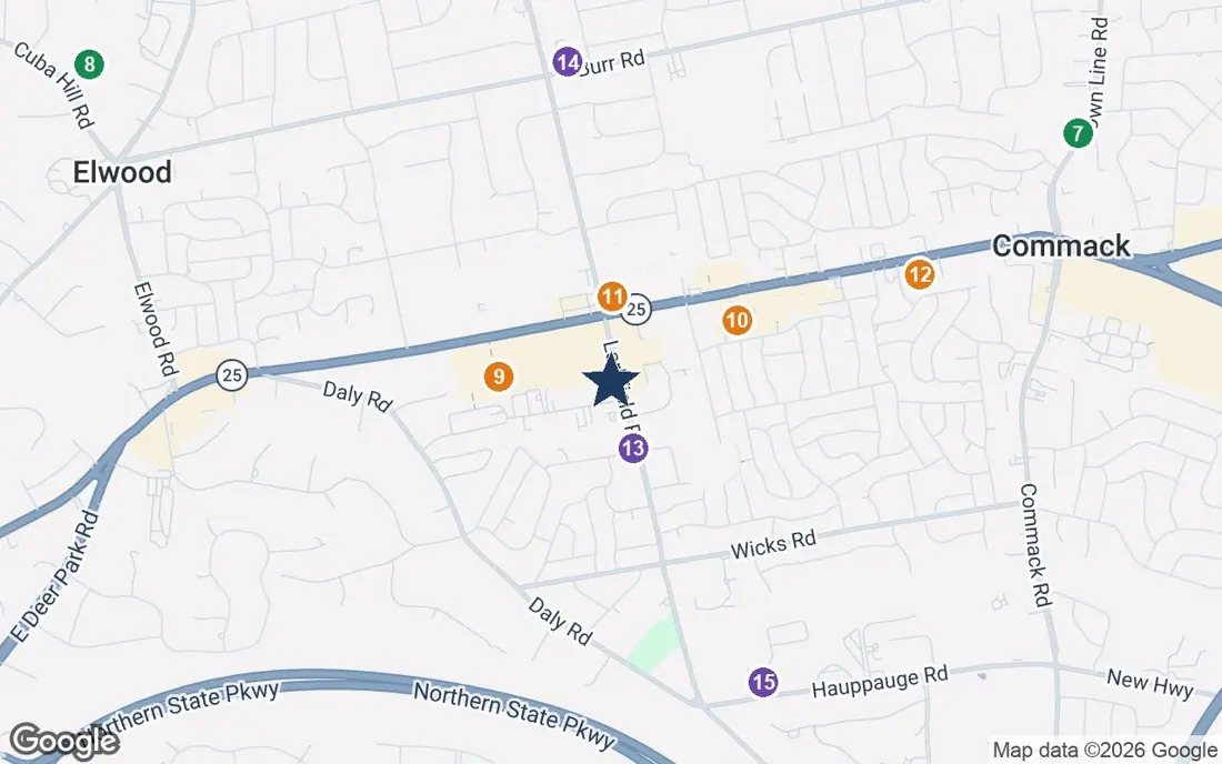 Close-up map of Bristal East Northport with nearby parks, shops, pharmacies and places of worship