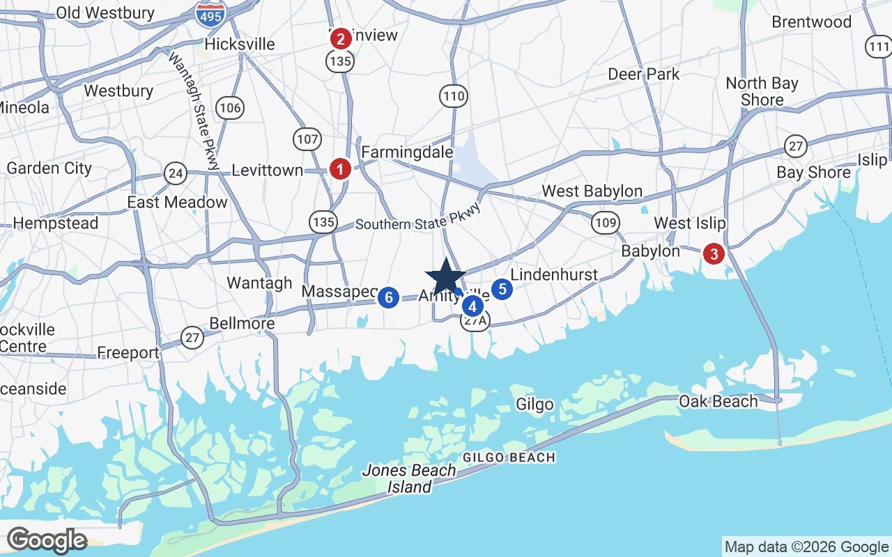 Area map of Bristal Massapequa with the nearest hospitals and LIRR stations
