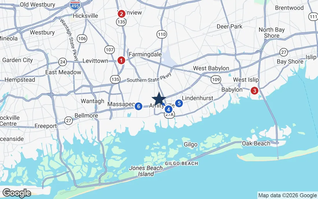 Area map of Bristal Massapequa with the nearest hospitals and LIRR stations
