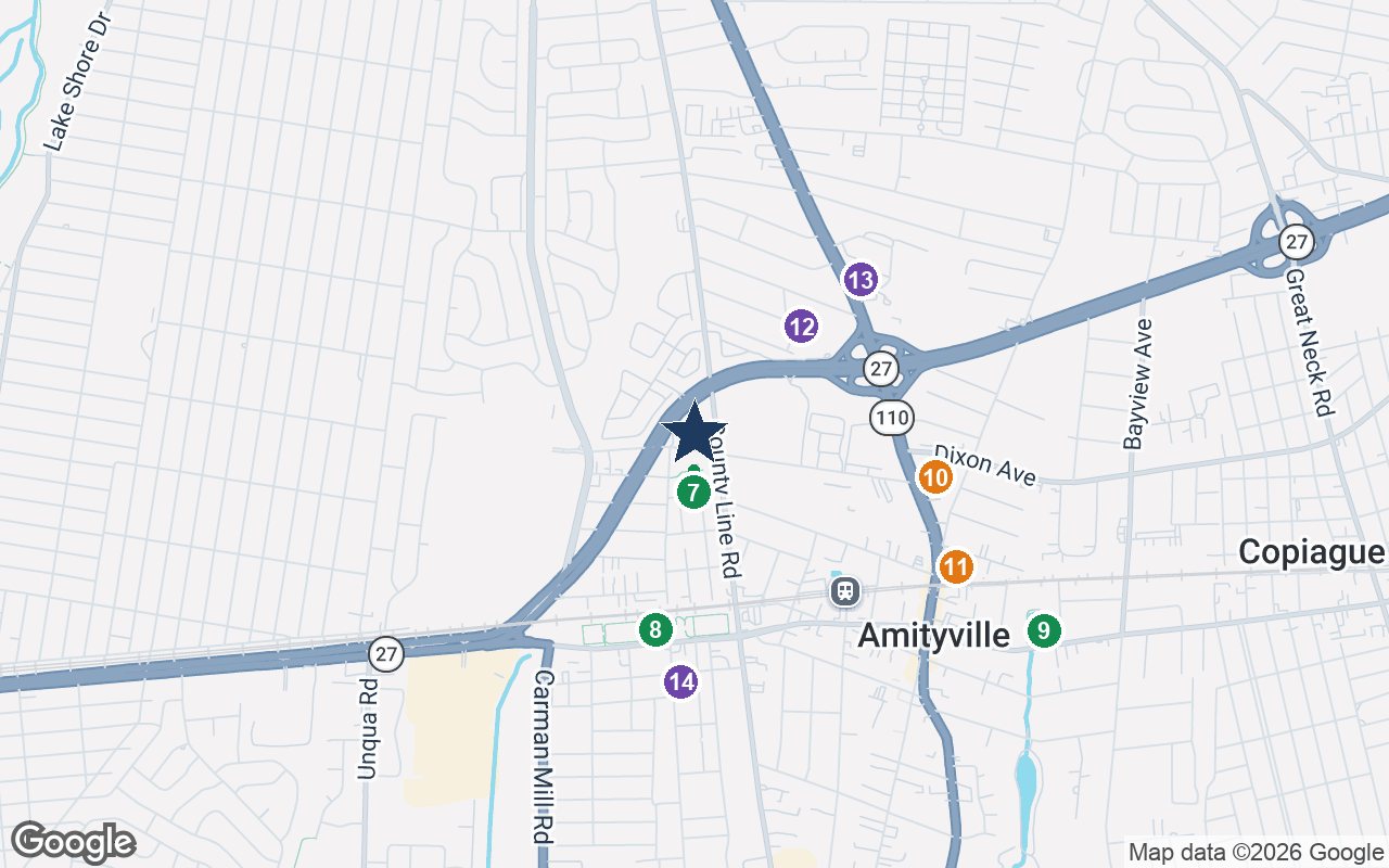 Close-up map of Bristal Massapequa with nearby parks, shops, pharmacies and places of worship