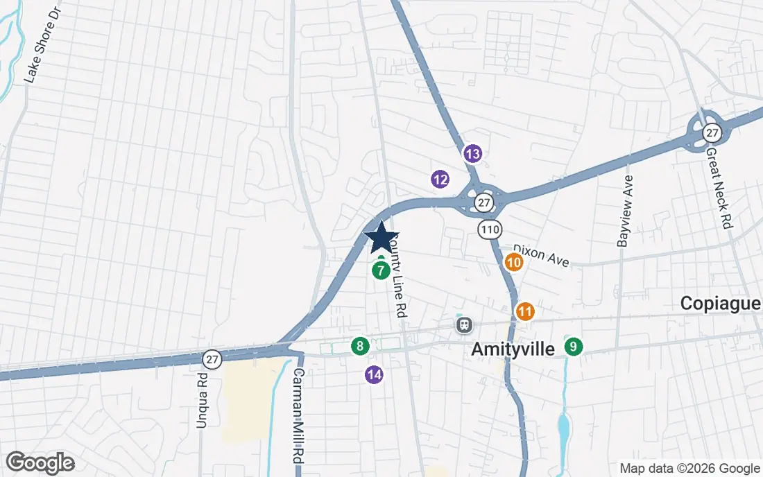 Close-up map of Bristal Massapequa with nearby parks, shops, pharmacies and places of worship