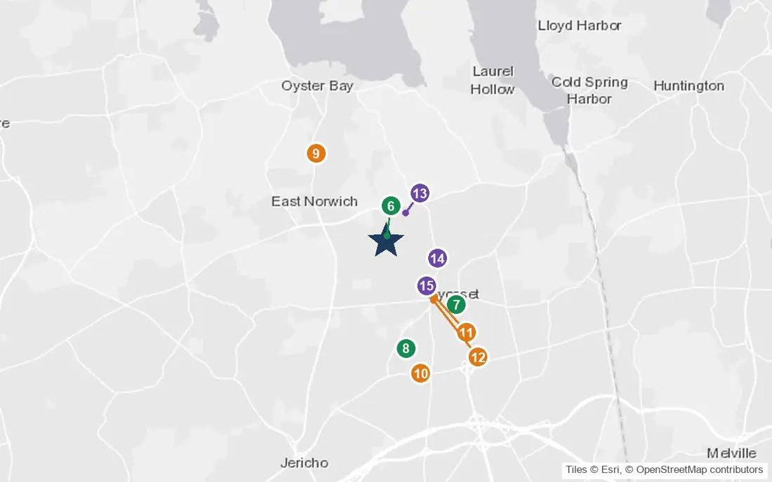 Close-up map of Christian Fellowship House with nearby parks, shops, pharmacies and places of worship