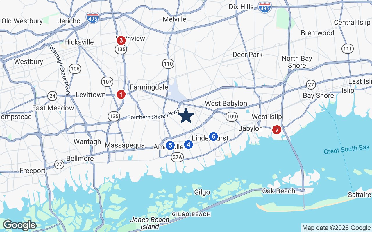 Area map of Dominican Village Independent Living with the nearest hospitals and LIRR stations