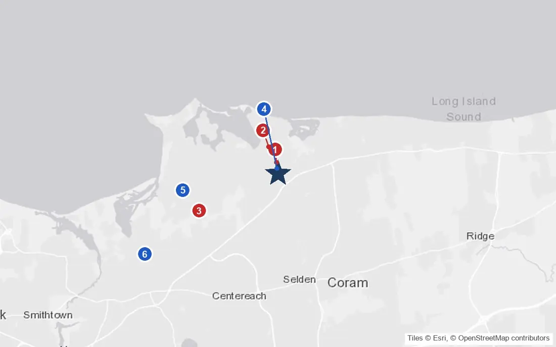 Area map of Echo Arms Adult Home with the nearest hospitals and LIRR stations
