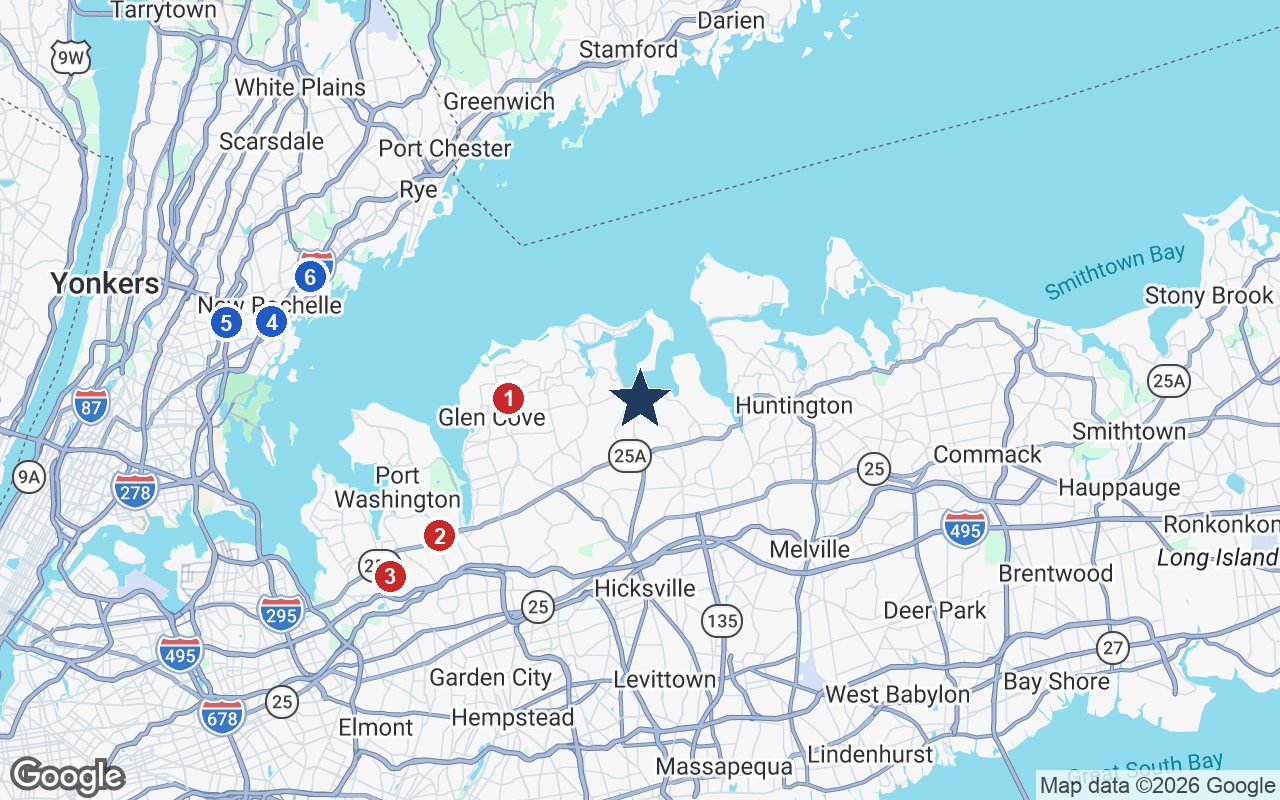 Area map of Harbor House with the nearest hospitals and LIRR stations
