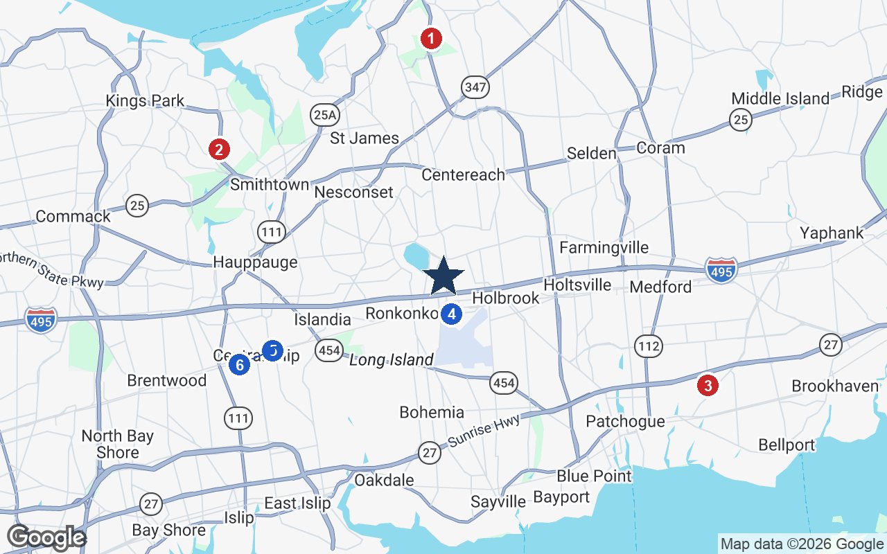 Area map of Hidden Gem with the nearest hospitals and LIRR stations