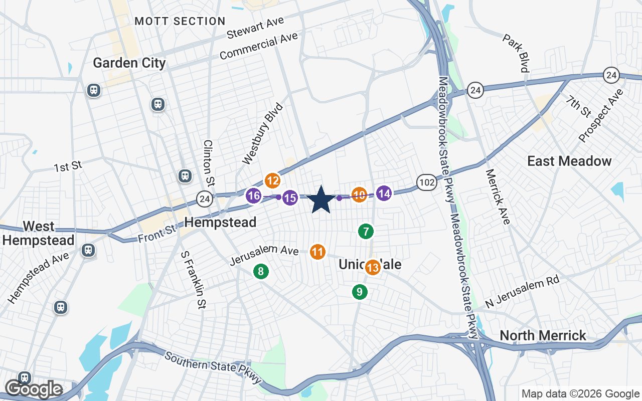 Close-up map of Island Assisted Living with nearby parks, shops, pharmacies and places of worship
