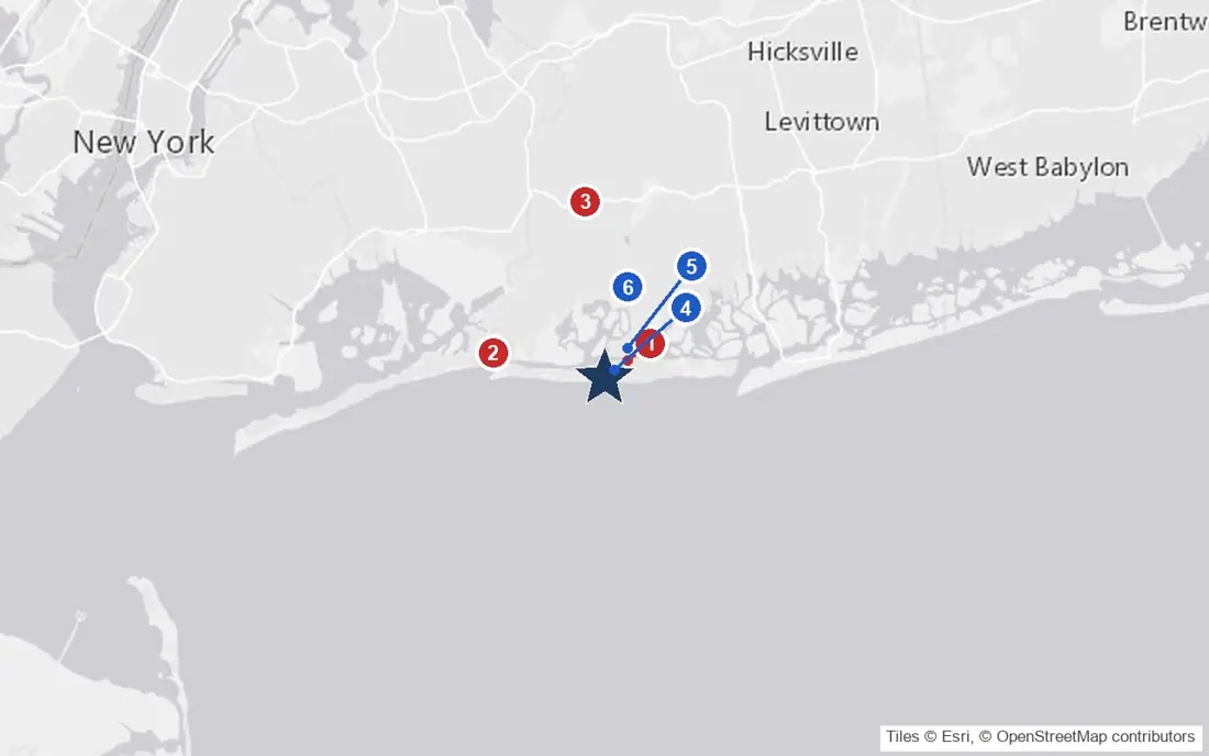 Area map of Long Beach Assisted Living with the nearest hospitals and LIRR stations