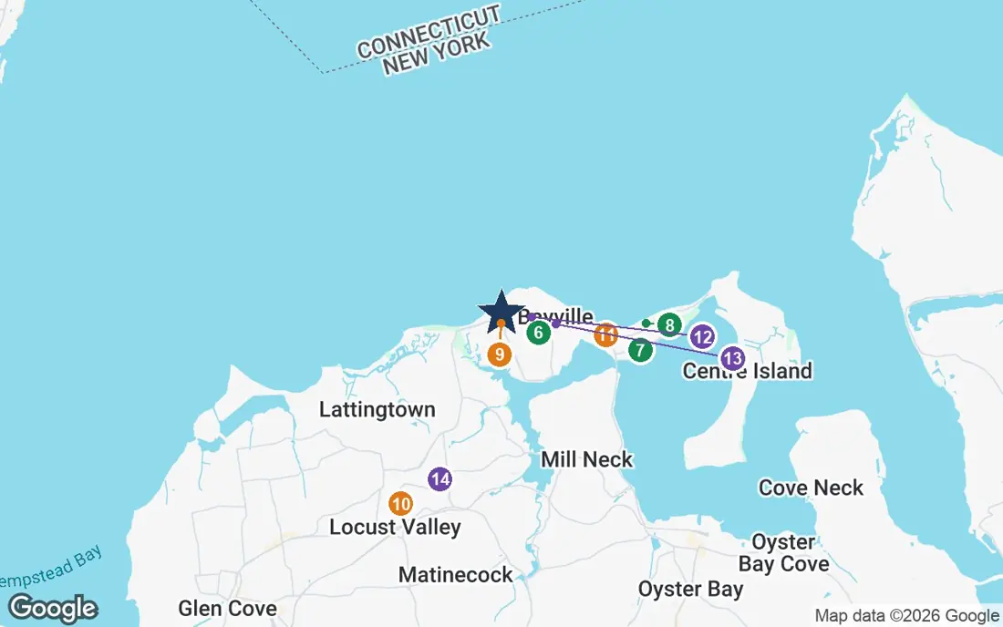 Close-up map of Rosewood on the Sound with nearby parks, shops, pharmacies and places of worship