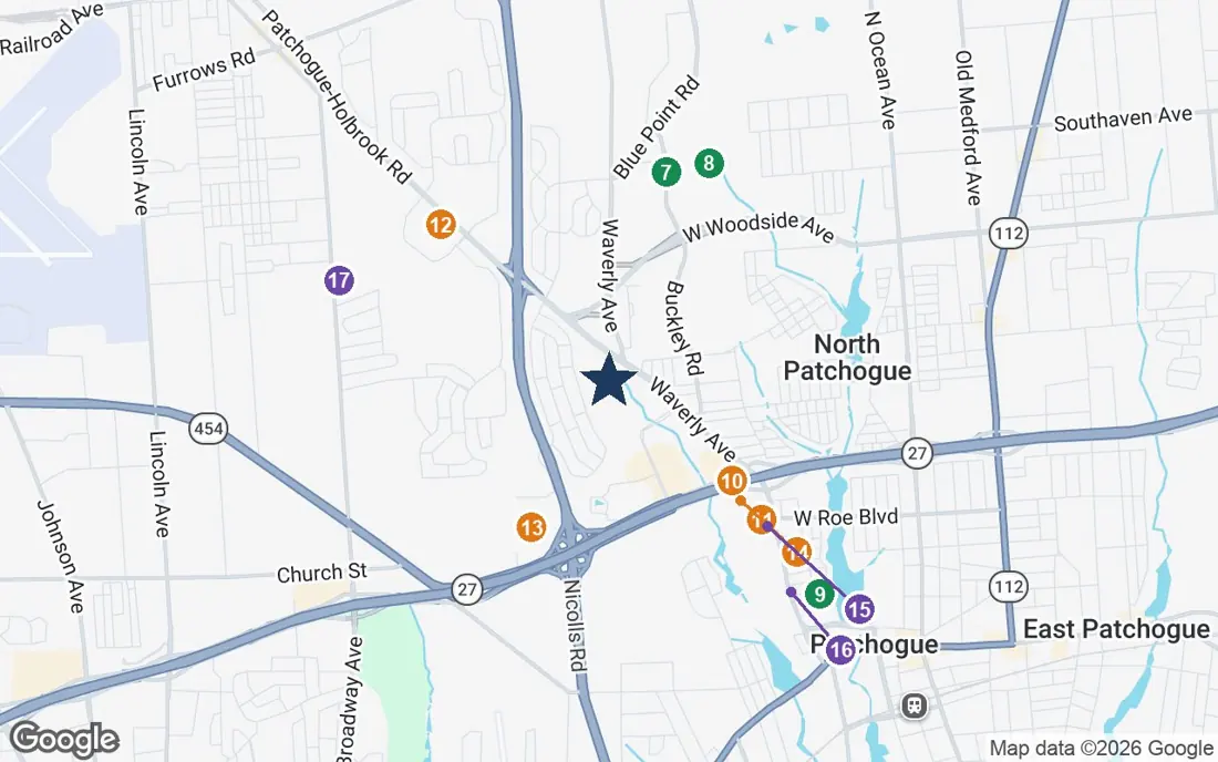 Close-up map of Sunrise of Holbrook with nearby parks, shops, pharmacies and places of worship