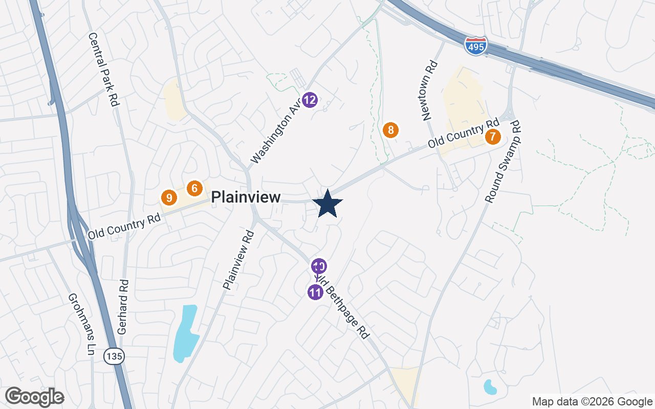 Close-up map of Sunrise of Plainview with nearby parks, shops, pharmacies and places of worship