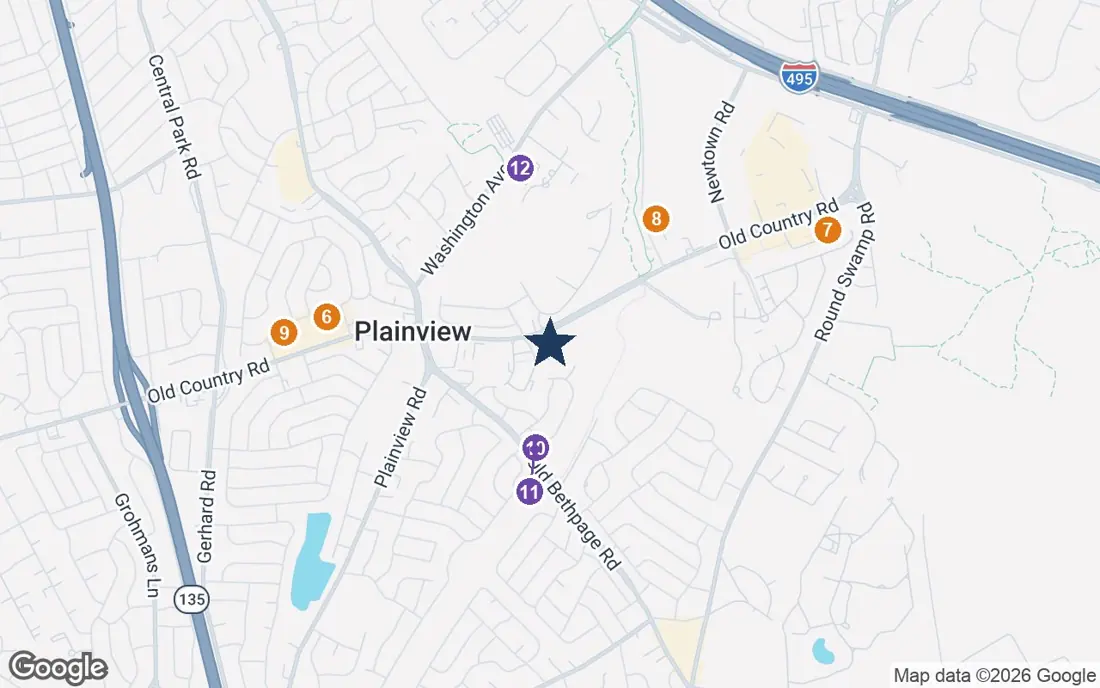 Close-up map of Sunrise of Plainview with nearby parks, shops, pharmacies and places of worship