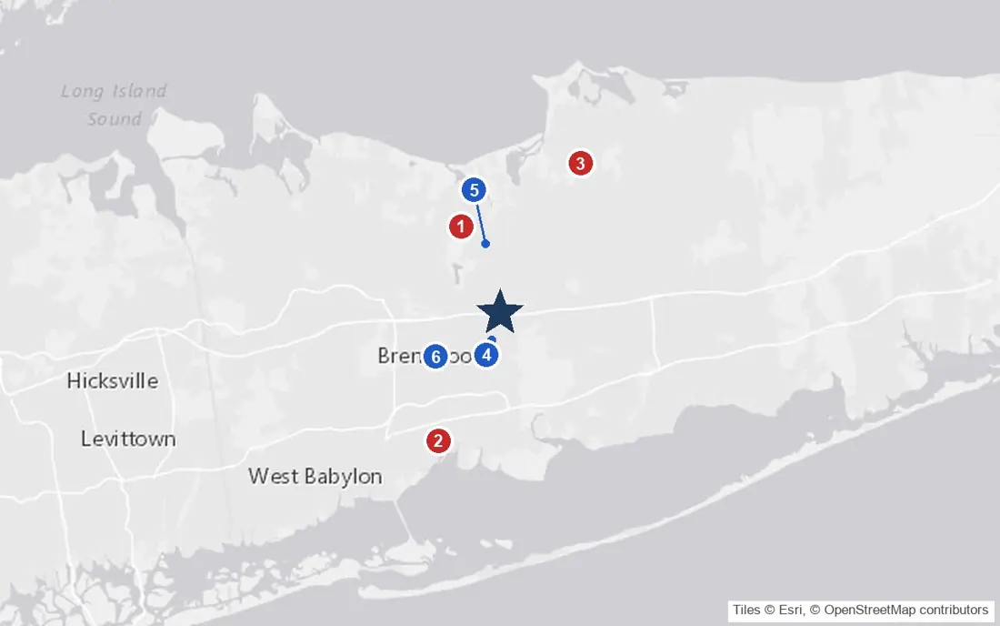 Area map of The Arbors at Islandia West with the nearest hospitals and LIRR stations