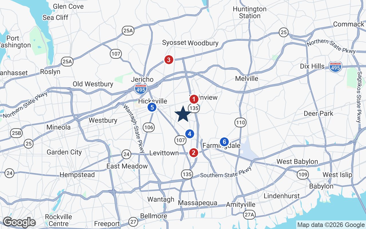 Area map of The Bristal at Bethpage with the nearest hospitals and LIRR stations