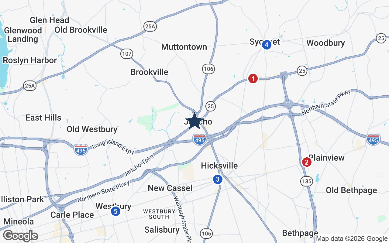 Area map of The Bristal at Jericho with the nearest hospitals and LIRR stations