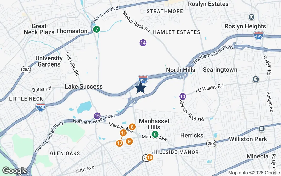 Close-up map of The Bristal at North Hills with nearby parks, shops, pharmacies and places of worship