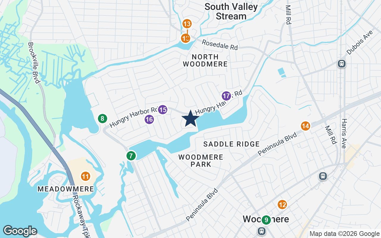 Close-up map of The Bristal at North Woodmere with nearby parks, shops, pharmacies and places of worship
