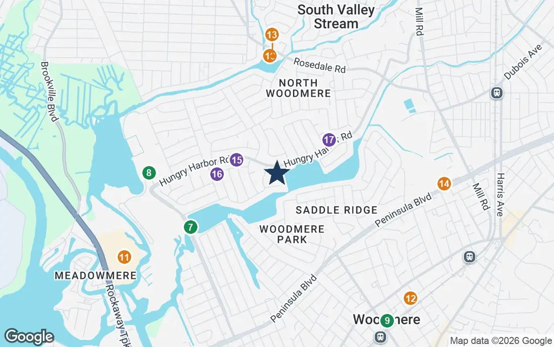 Close-up map of The Bristal at North Woodmere with nearby parks, shops, pharmacies and places of worship