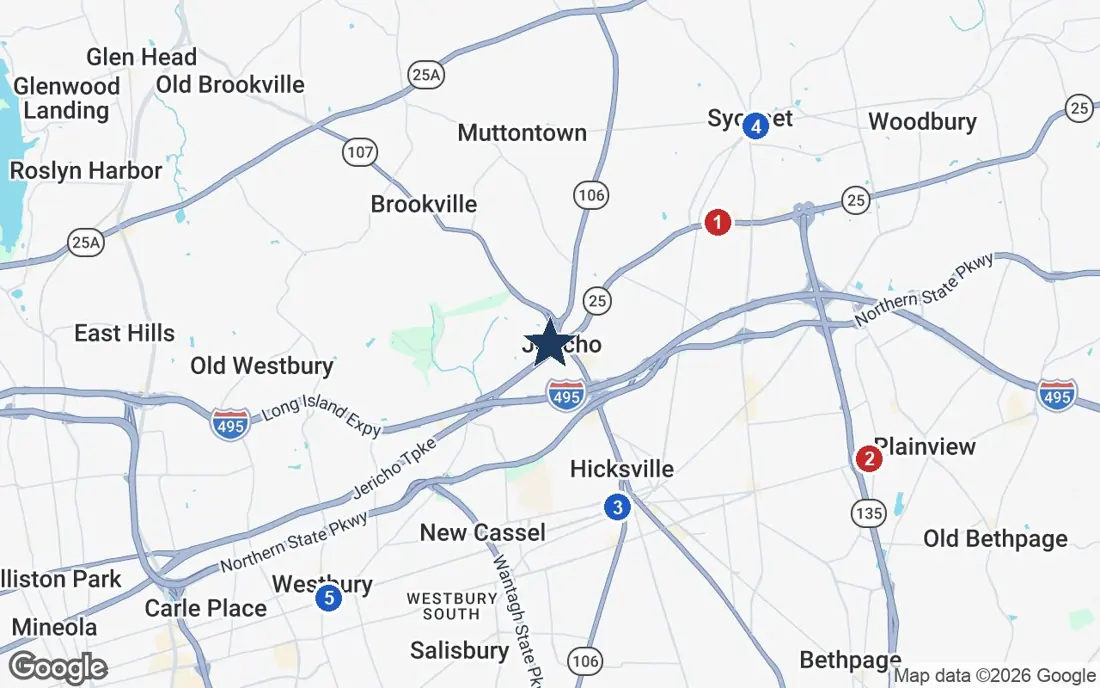Area map of The Encore Luxury Living with the nearest hospitals and LIRR stations