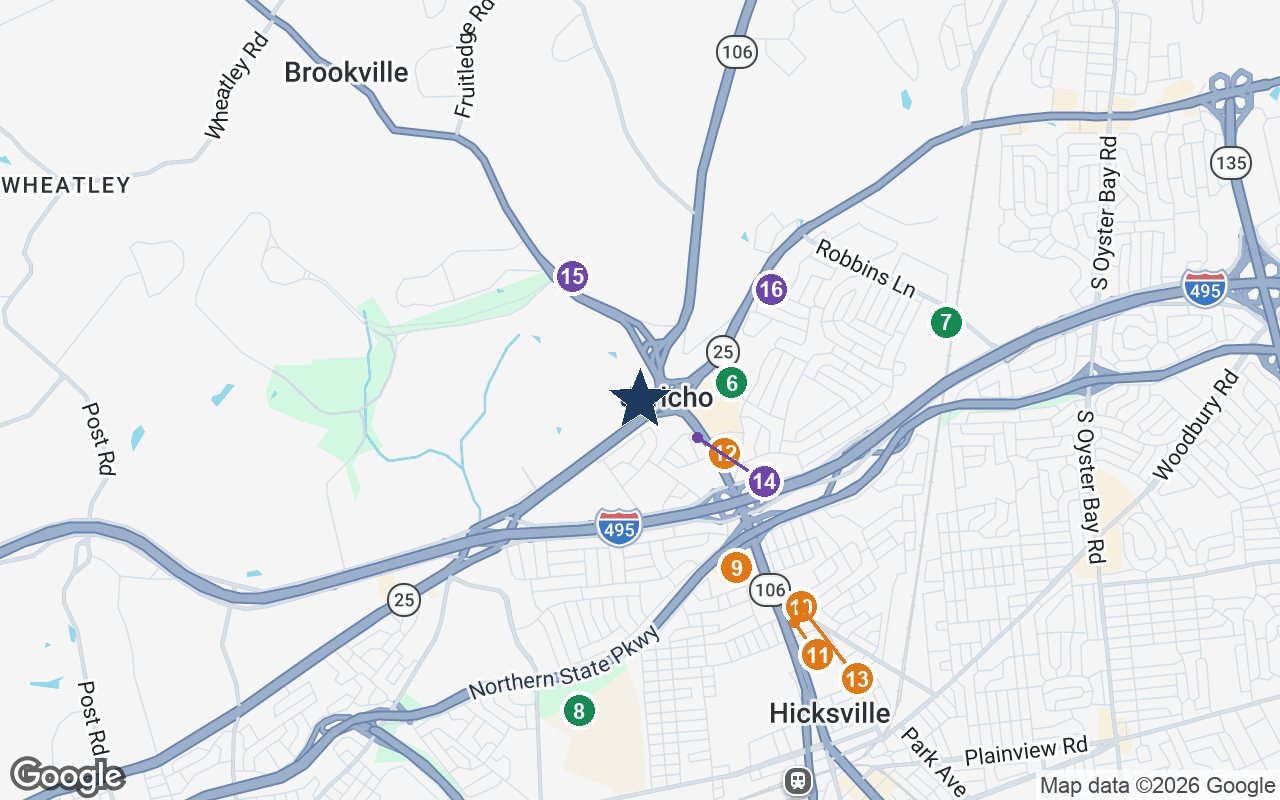 Close-up map of The Encore Luxury Living with nearby parks, shops, pharmacies and places of worship