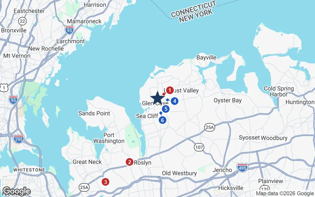 Area map of The Regency at Glen Cove with the nearest hospitals and LIRR stations