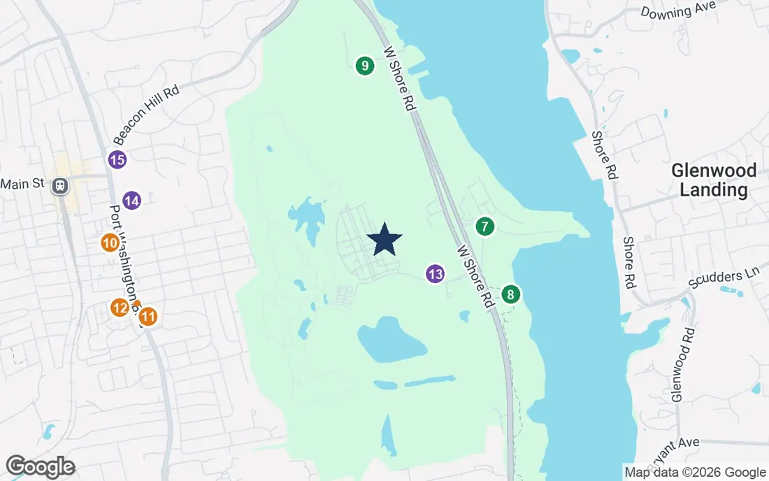Close-up map of The Sinclair of Port Washington with nearby parks, shops, pharmacies and places of worship