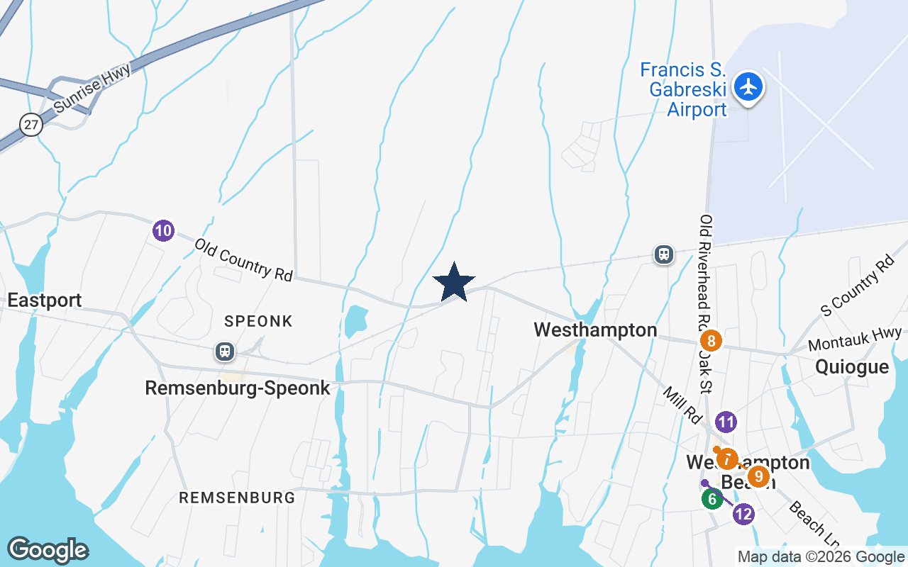 Close-up map of The Villa at Westhampton with nearby parks, shops, pharmacies and places of worship